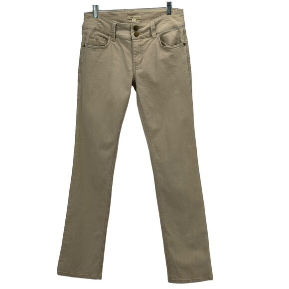 CABI Women's Khaki Jean SZ 8 Mid Rise Neutral Double Button Straight 406 Lou Lou - Picture 1 of 10